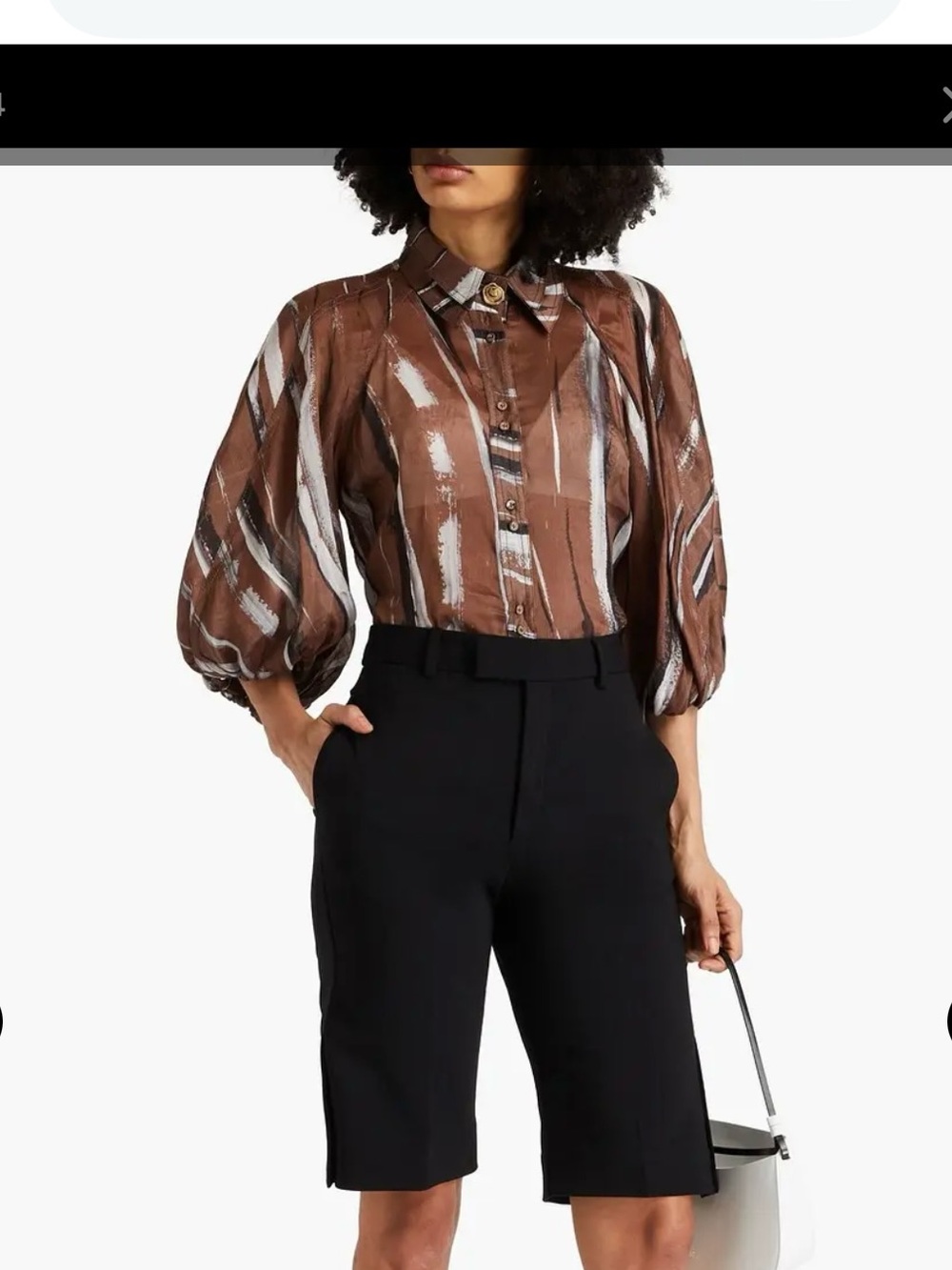 AJE Women’s Designer Blouse Size 6 Brown Abstract Balloon Sleeve $349